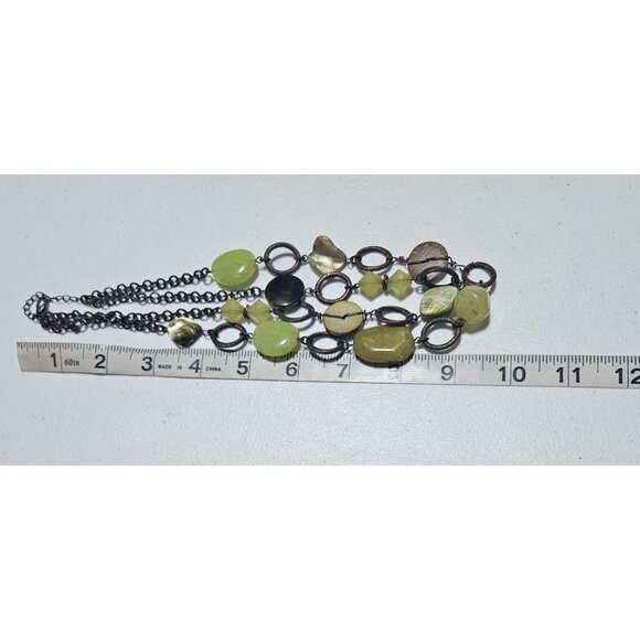 Vintage Green Multi Stone Metal Chain Link Statement Necklace Fashion Jewelry - Picture 6 of 7